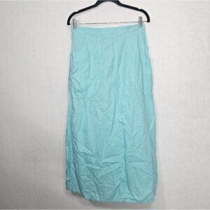 Flax Turquoise Blue Linen Midi Skirt Small